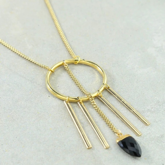 VANESSA MOONEY // ltd ed honor gold chain detail drop necklace onyx stone - Picture 2 of 6